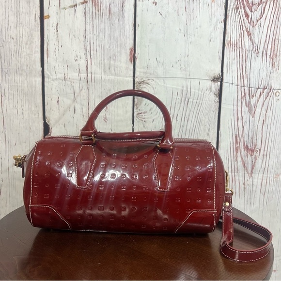 ARCADIA Monogram Crossbody & Top handle BARREL  Bag burgundy patent leather EUC - Picture 12 of 17